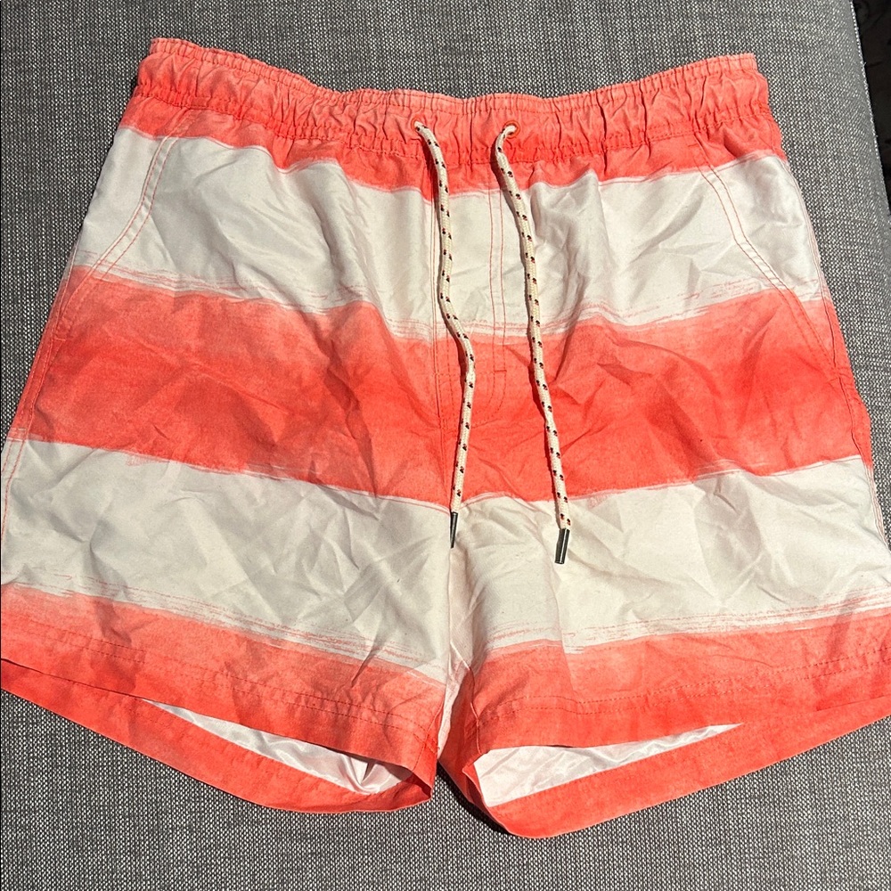 American Eagle Outfitters Coral and White Striped Swim Shorts